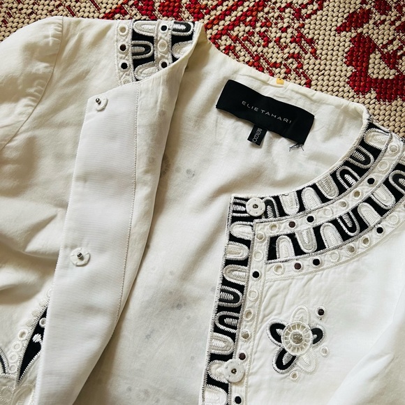 Elie Tahari Collarless Embroidered Long Topper - Picture 3 of 7